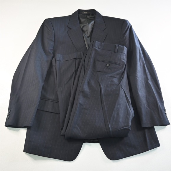 Petrocelli 44R 36x29 Navy Blue Striped 100% Wool Mens Jacket Pants Suit